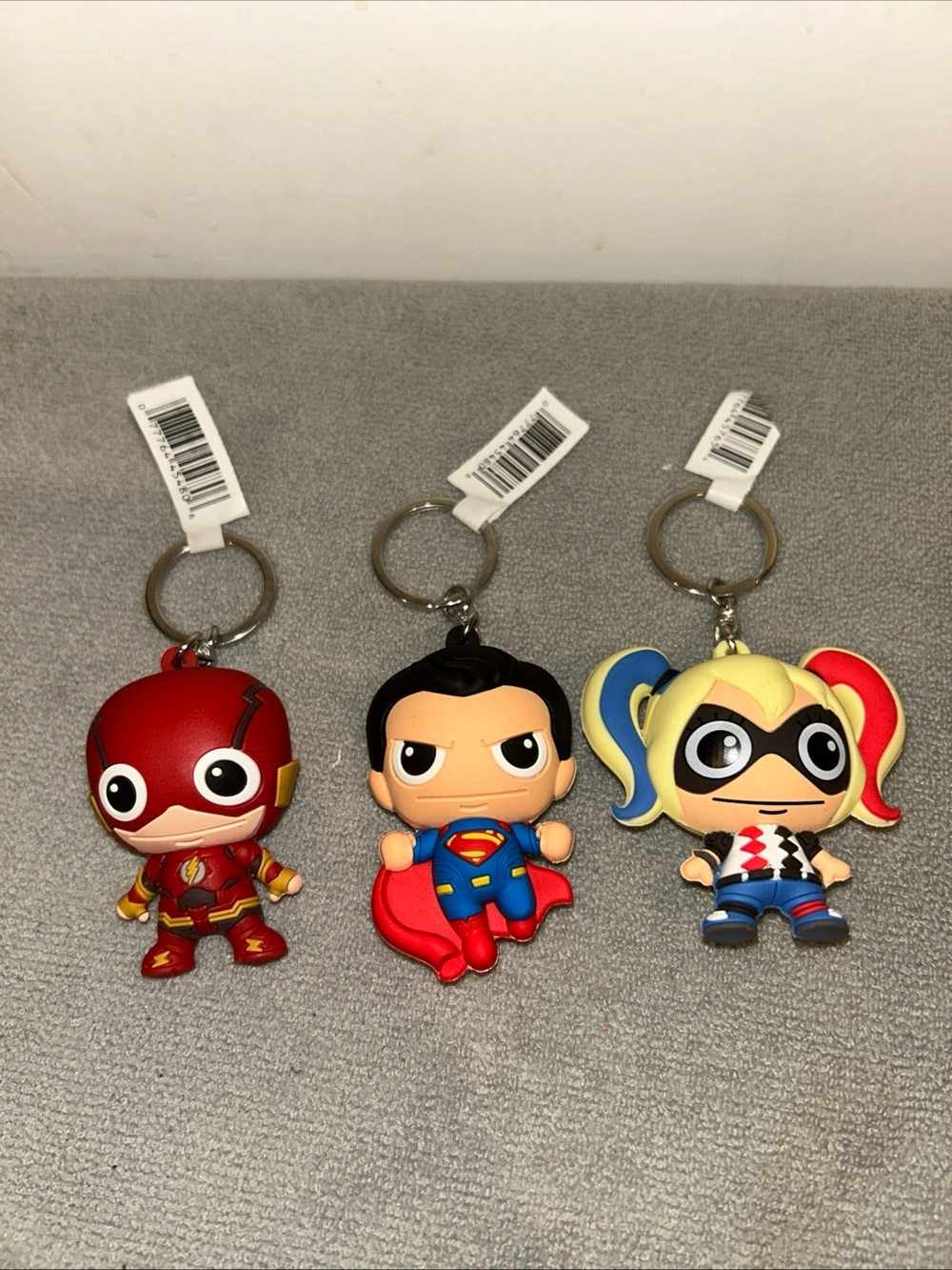 Lot Of 3 DC Comic Keychains ~ Flash/Superman/Harley Quinn